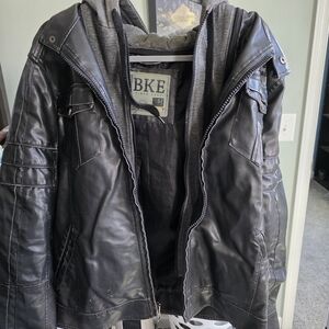 BKE Men's Black Bomber Jacket with Hoodie